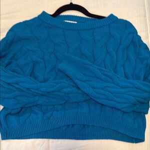 Pink Rose Blue Cable Knit Crew Neck Sweater